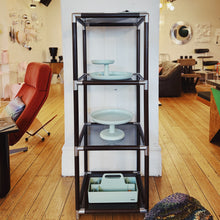 Load image into Gallery viewer, CARAVELLE / Cubed Shelving Wood w/Silver Corners + Smoky Grey Glass