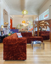 Load image into Gallery viewer, FANTASY #407/ 1970’s Crushed Velvet Rust Modular Sofa