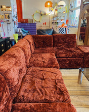 Load image into Gallery viewer, FANTASY #407/ 1970’s Crushed Velvet Rust Modular Sofa