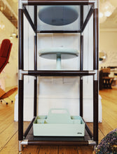Load image into Gallery viewer, CARAVELLE / Cubed Shelving Wood w/Silver Corners + Smoky Grey Glass