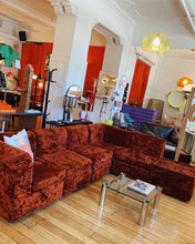 Load image into Gallery viewer, FANTASY #407/ 1970’s Crushed Velvet Rust Modular Sofa