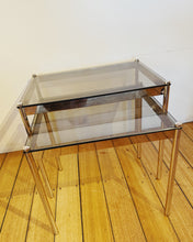 Load image into Gallery viewer, 1970s HEAVY CHROME / Nesting Tables w/Bronze Fumé Glass