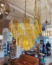 Load image into Gallery viewer, JT KALMAR / 1960s XL Amber & Clear Icicle Prism Chandelier