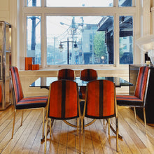 Load image into Gallery viewer, RICHMAN / 1970s Chrome Cherry + Burnt Orange Striped Dining Chairs