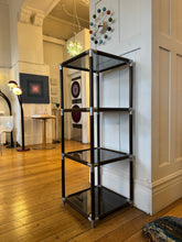 Load image into Gallery viewer, CARAVELLE / Cubed Shelving Wood w/Silver Corners + Smoky Grey Glass