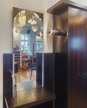 Load image into Gallery viewer, VINTAGE / Chocolate & Chrome Illuminated Foyer Station with Mirror + Coat Rack