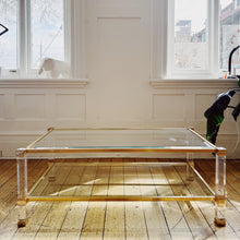 Load image into Gallery viewer, PIERRE VANDEL PARIS / Lucite + Brass Two Tier Coffee Table