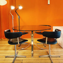 Load image into Gallery viewer, VINTAGE / 1970s Smoky Glass + Chrome Base Dining Table