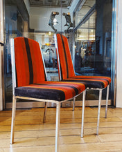 Load image into Gallery viewer, RICHMAN / 1970s Chrome Cherry + Burnt Orange Striped Dining Chairs