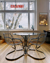Load image into Gallery viewer, SPACE AGE / Italian Chrome Dining Table w/Glass Top