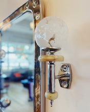 Load image into Gallery viewer, VINTAGE / Pair of Onyx Chrome Glass Wall Lights with White Spotted Glass Shades