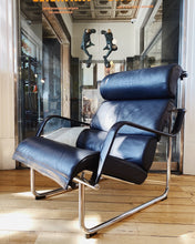 Load image into Gallery viewer, YRJÖ KUKKAPURO / 1970’s Remmi Black Leather Lounge chair + Ottoman