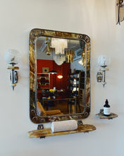 Load image into Gallery viewer, VINTAGE / Pair of Onyx Chrome Glass Wall Lights with White Spotted Glass Shades