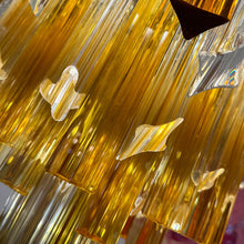 Load image into Gallery viewer, VINTAGE GLASS / Amber + Crystal 1970s Waterfall Chandelier in the manner of Venini Italy