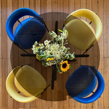 Load image into Gallery viewer, KENDALL / 1960's Set of Four Tripod Tub Chairs in Blue + Yellow