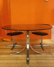 Load image into Gallery viewer, VINTAGE / 1970s Smoky Glass + Chrome Base Dining Table