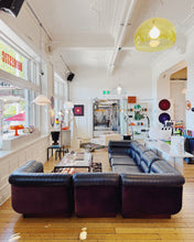 Load image into Gallery viewer, VANDEROZA / 1970’s Modular Sofa in Black Leather + Aubergine Velvet