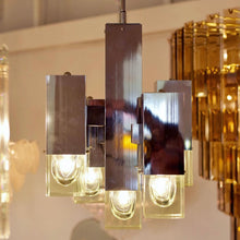 Load image into Gallery viewer, GAETANO SCIOLARI / 1970's Italian Cubic 5 Column Chrome Pendants