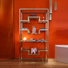 Load image into Gallery viewer, PIERRE VANDEL / Gold Etagere W/clear Glass Shelves
