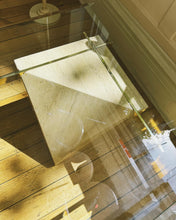 Load image into Gallery viewer, VINTAGE / Artedi Style Post Modern Travertine + Brass Coffee and Side Tables