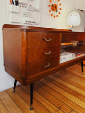 Load image into Gallery viewer, VINTAGE / 1960s Mid Century Wood + Glass Sideboard + Drawers