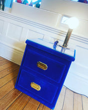 Load image into Gallery viewer, FANTASY #346 / 1970s Cobalt Blue Velveteen Bedside Drawers