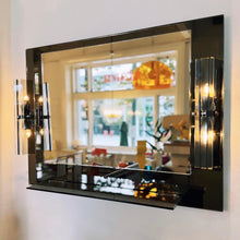Load image into Gallery viewer, FONTANA ARTE / 1970s Gun Metal + Chrome Mirror w/ Smoke Glass Sconces
