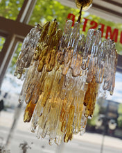 Load image into Gallery viewer, JT KALMAR / 1960s Amber &amp; Clear Icicle Prism Chandelier
