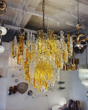 Load image into Gallery viewer, JT KALMAR / 1960s XL Amber &amp; Clear Icicle Prism Chandelier
