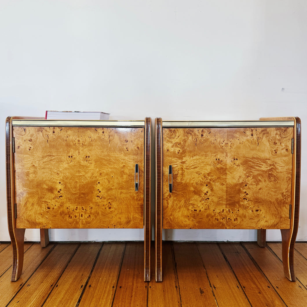 VINTAGE / Burl Wood Veneer Bedside Tables