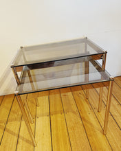 Load image into Gallery viewer, 1970s HEAVY CHROME / Nesting Tables w/Bronze Fumé Glass
