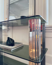 Load image into Gallery viewer, VINTAGE / Chrome &amp; Green Smoky Glass Console w/Mirror Set
