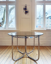 Load image into Gallery viewer, VINTAGE / Chrome + Smokey Bronze Glass Dining Table
