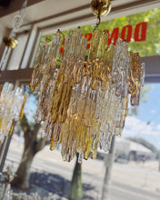 Load image into Gallery viewer, JT KALMAR / 1960s Amber &amp; Clear Icicle Prism Chandelier
