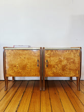 Load image into Gallery viewer, VINTAGE / Burl Wood Veneer Bedside Tables
