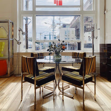 Load image into Gallery viewer, ULTRA / 1970s Dijon x Cafe Latte + Chrome Dining Chairs
