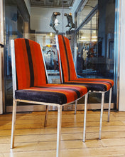 Load image into Gallery viewer, RICHMAN / 1970s Chrome Cherry + Burnt Orange Striped Dining Chairs
