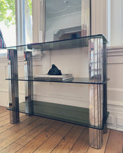 Load image into Gallery viewer, VINTAGE / Chrome &amp; Green Smoky Glass Console w/Mirror Set
