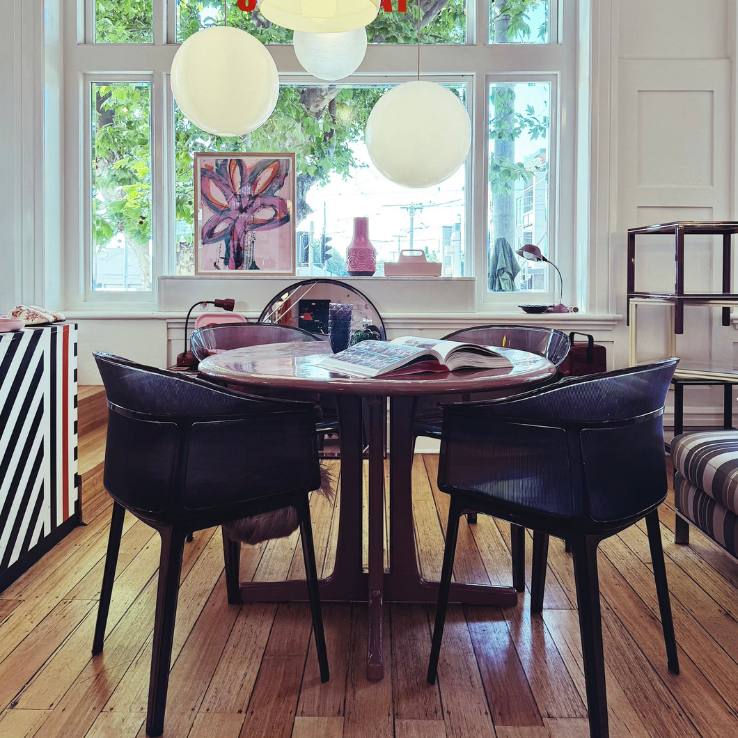 FANTASY #441 / Custom High Gloss Lacquered Dining Table in Aubergine