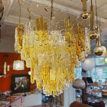 Load image into Gallery viewer, JT KALMAR / 1960s XL Amber &amp; Clear Icicle Prism Chandelier
