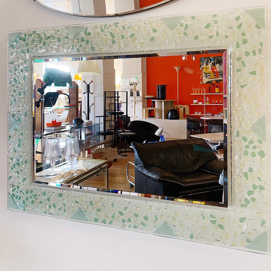 POST MODERN / Memphis Style Green Glass Shapes Mirror