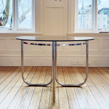 Load image into Gallery viewer, VINTAGE / Chrome + Smokey Bronze Glass Dining Table
