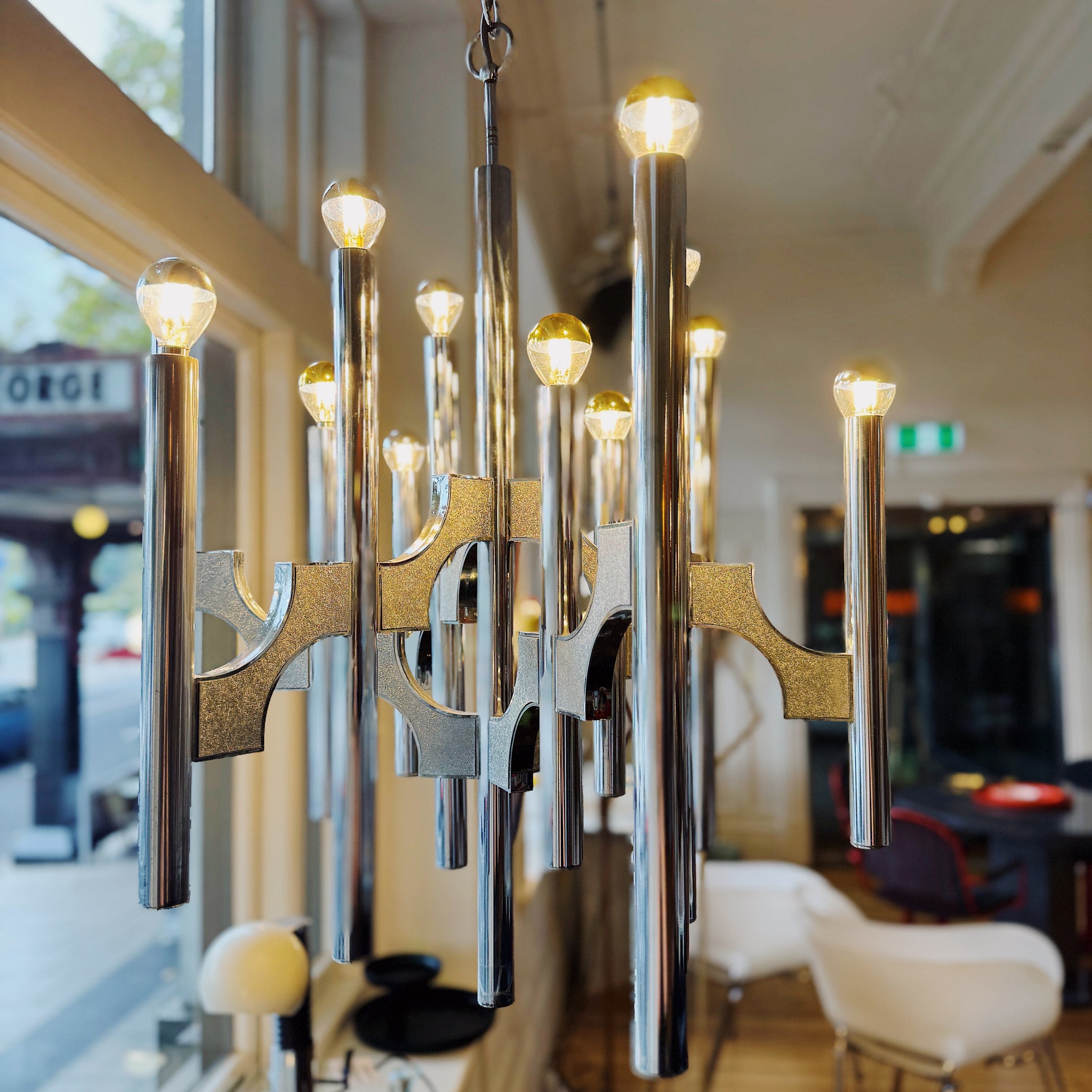 GAETANO SCIOLARI / 1970's Scultura Chrome Chandelier – Domestic