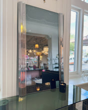 Load image into Gallery viewer, VINTAGE / Chrome &amp; Green Smoky Glass Console w/Mirror Set
