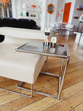Load image into Gallery viewer, VINTAGE / Chrome U Table w/Smokey Glass Top
