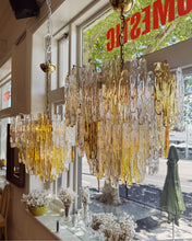 Load image into Gallery viewer, JT KALMAR / 1960s Amber &amp; Clear Icicle Prism Chandelier
