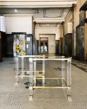 Load image into Gallery viewer, PIERRE VANDEL PARIS / Lucite + Brass Two Tier Side Tables
