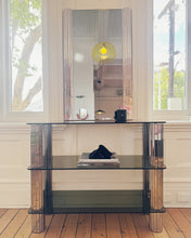 Load image into Gallery viewer, VINTAGE / Chrome &amp; Green Smoky Glass Console w/Mirror Set
