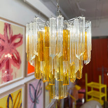 Load image into Gallery viewer, VINTAGE GLASS / Amber + Crystal 1970s Waterfall Chandelier in the manner of Venini Italy
