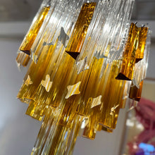 Load image into Gallery viewer, VINTAGE GLASS / Amber + Crystal 1970s Waterfall Chandelier in the manner of Venini Italy
